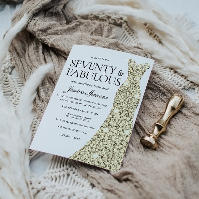 Gold Dress 70 & Fabulous 70th Birthday Invite (Creator Uploaded)