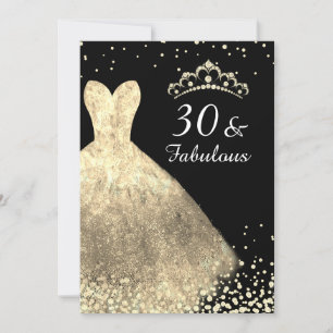 Gold Dress & Black 30 & Fabulous 30th Birthday Invitation