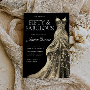 Gold Dress Black Fabulous Fifty 50th Birthday Invitation