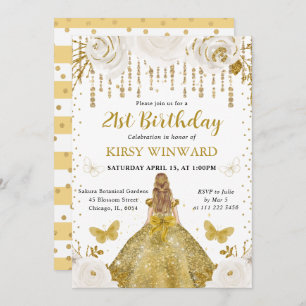 Gold Dress Blonde Haired Princess Birthday Invitation