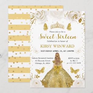 Gold Dress Blonde Princess Sweet 16 Invitation