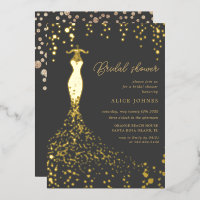 Gold Dress Bridal Shower Foil Invitation