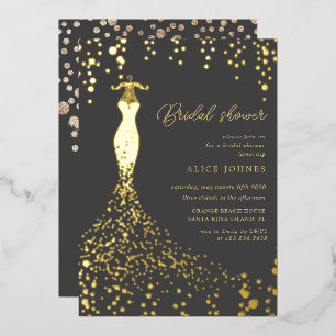 Gold Dress Bridal Shower Foil Invitation