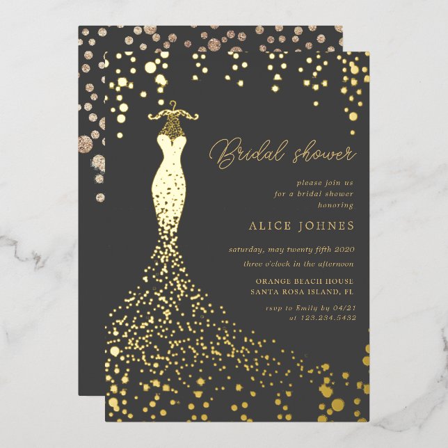 Gold Dress Bridal Shower Foil Invitation (Front/Back)