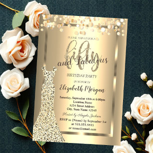 Gold Dress,Confetti Balloons 50th Birthday Party Invitation