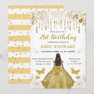 Gold Dress Dark Skin Princess Birthday Invitation