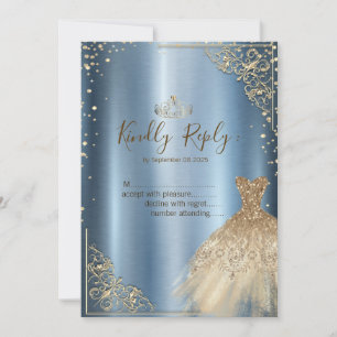 Gold Dress Diamonds Blue RSVP Invitation