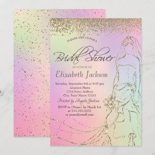 Gold Dress,Diamonds Holographic Bridal Shower Invitation