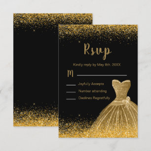 Gold Dress Faux Glitter Quinceanera RSVP Card