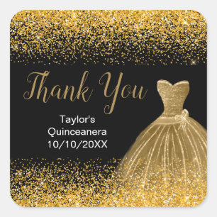 Gold Dress Faux Glitter Quinceanera Square Sticker