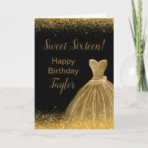 Gold Dress Faux Glitter Sweet 16 Birthday Card