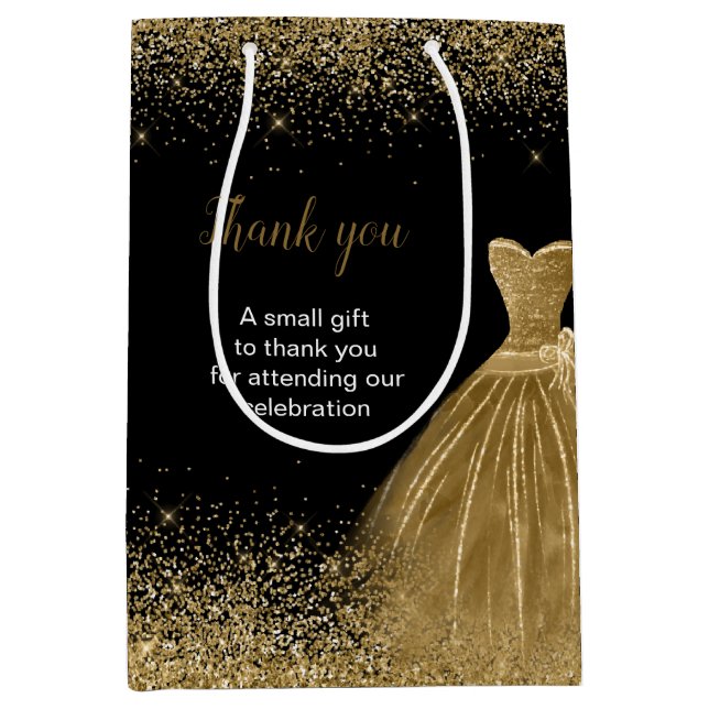 Gold Dress Faux Glitter Sweet 16 Birthday Medium Gift Bag (Front)