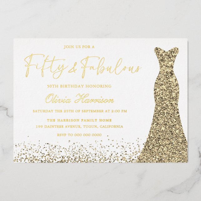 Gold Dress Fifty & Fabulous 50th Birthday Golden (Front)