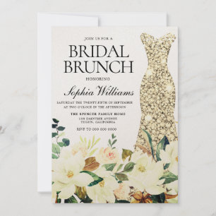 Gold Dress Floral Bridal Shower Brunch Invitation