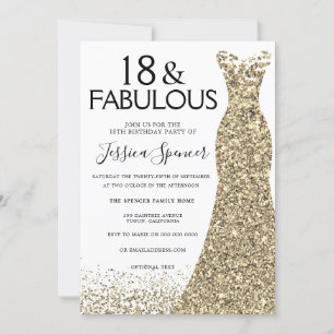 Gold Dress Glitter Girls 18th Birthday Party Invitation