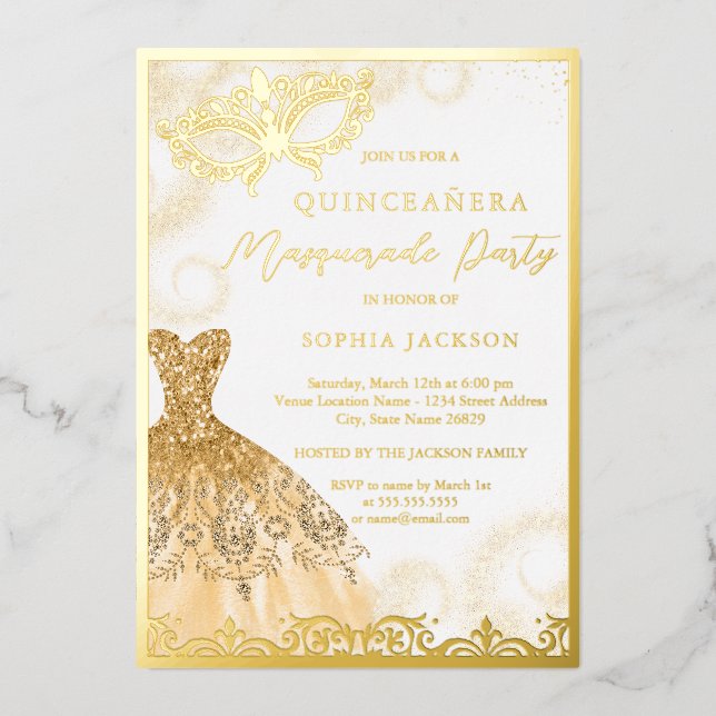 Gold Dress Masquerade Party Quinceanera  (Front)
