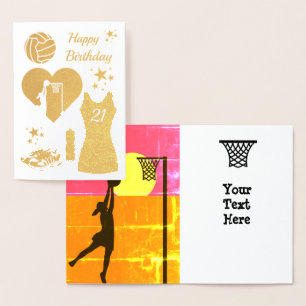 Gold Dress Netball Birthday Foil Card