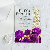 Gold Dress Purple Flowers 50th Birthday Party