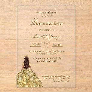 Gold dress Quinceanera invitation
