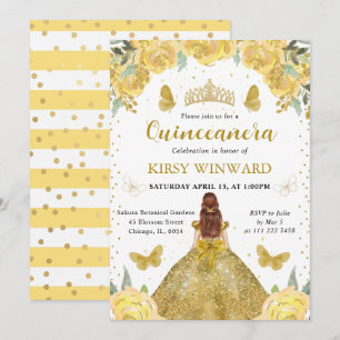 Gold Dress Red Hair Princess Quinceanera Invitation