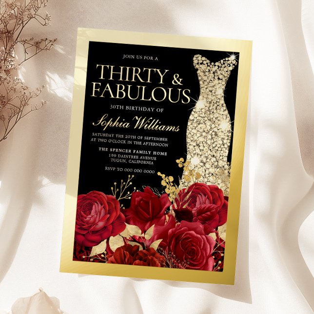 Gold Dress Red Roses 30th Birthday Gold (Creator Uploaded)