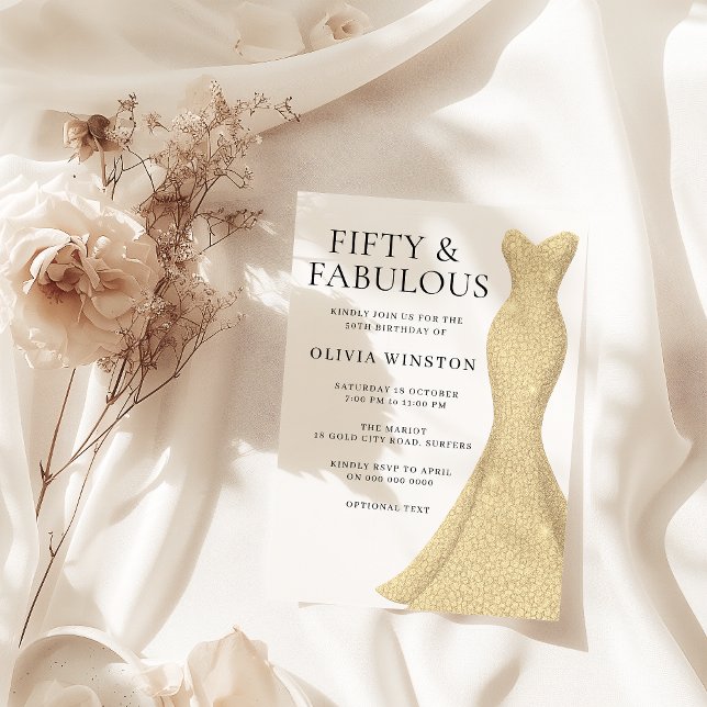 Gold Dress Womans 50th Birthday Party Invitation (Creator Uploaded)