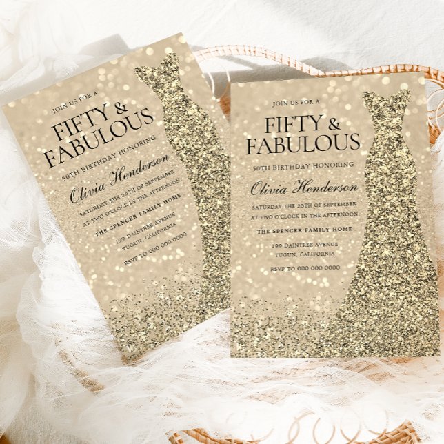 Gold Dress Womans 50th Birthday Party Sparkle  Invitation (Creator Uploaded)