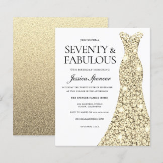 Gold Dress Womans 70th Birthday Budget Invite