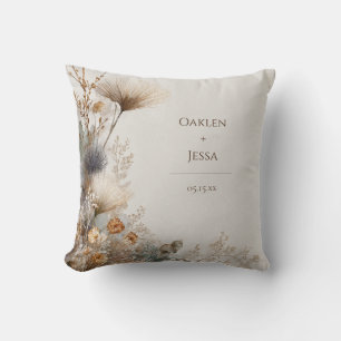 Gold Dried Botanical Corner Wreath Texture Cushion