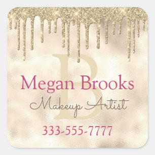 Gold Drip Glitter, DIY Name Monogram & Occupation Square Sticker