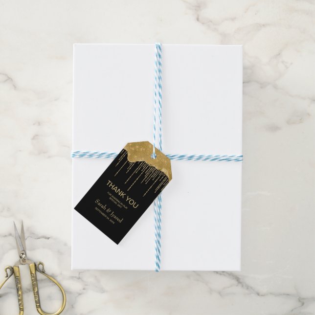 Gold Drip Glitter  Gift Tags (With Twine)