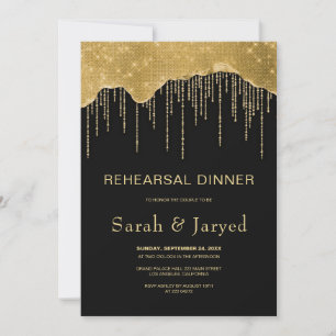 Gold Drip Glitter Rehearsal Invitation