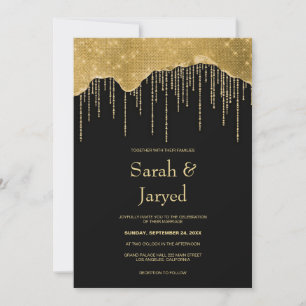 Gold Drip Glitter Wedding Invitation