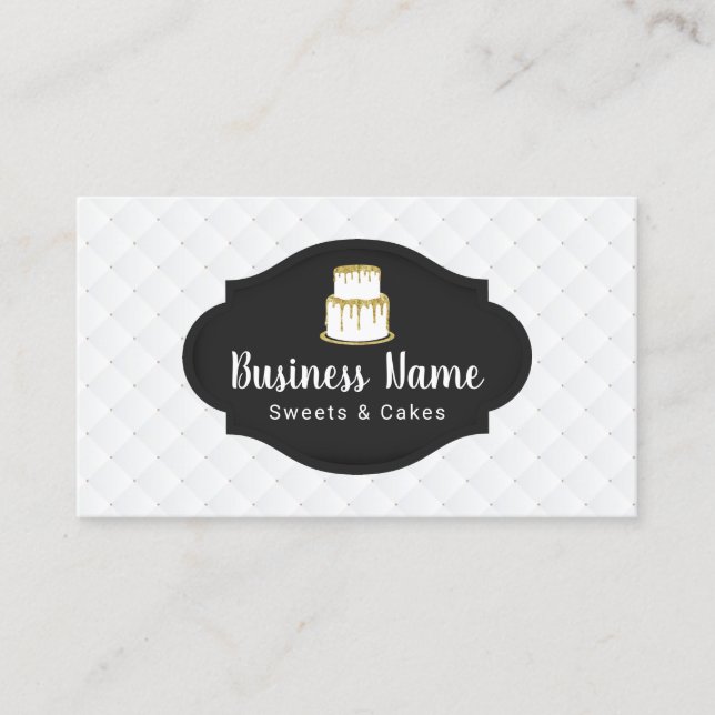 Gold Drip Icing Cake Logo Sweet Boutique Bakery Business Card (Front)