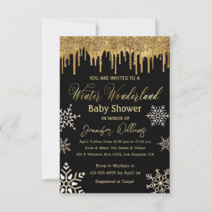 Gold Drip Winter Wonderland Snowflake Baby Shower Invitation