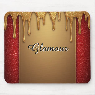 Gold Dripping Glitter Frame On Red Sparkle Backgro Mouse Mat