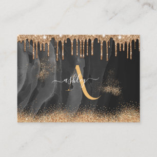 Gold Dripping Glitter Monogram Custom Metallic Business Card