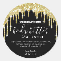 Gold Dripping Glitter On Black Body Butter Labels