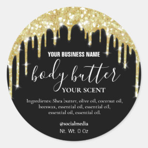 Gold Dripping Glitter On Black Body Butter Labels