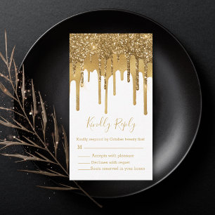 gold dripping glitters rsvp wedding note card