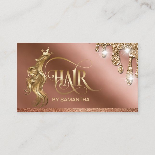 Gold dripping Hair stylist modern gold typography Business Card (Front)