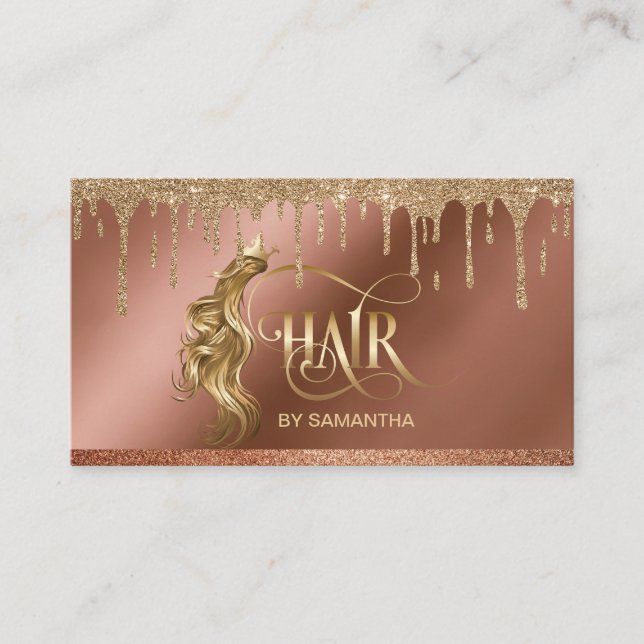 Gold dripping Hair stylist modern gold typography Business Card (Front)