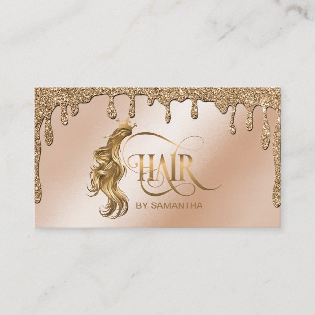 Gold dripping Hair stylist modern gold typography Business Card (Front)