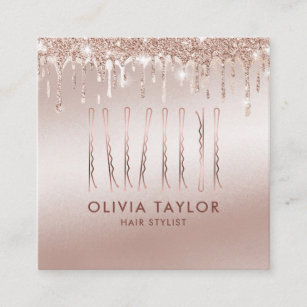 Gold Drips Bobby Pins Hair Stylist Hairdresser Square Business Card