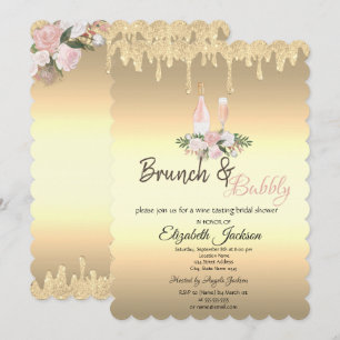 Gold  Drips Brunch & Bubbly Flowers Bridal Shower Invitation