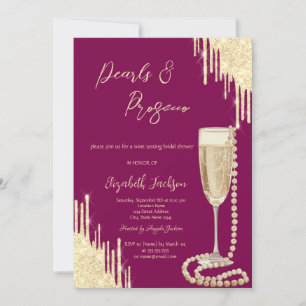 Gold Drips Chic Pearls Prosecco Bridal Shower  Invitation