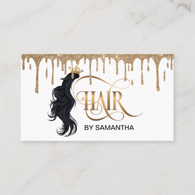 Gold Drips Hair stylist modern typography Business Card (Front)