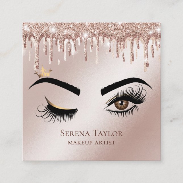 Gold Drips Lashes Beauty Makeup Girl Lash Square Business Card (Front)