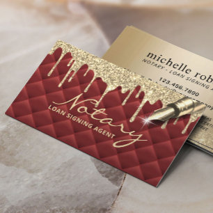 Gold Drips Luxury Red Notary Loan Signing Agent Business Card