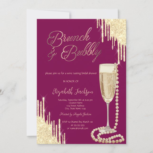 Gold Drips Stylish Pearls Prosecco Bridal Shower  Invitation (Front)
